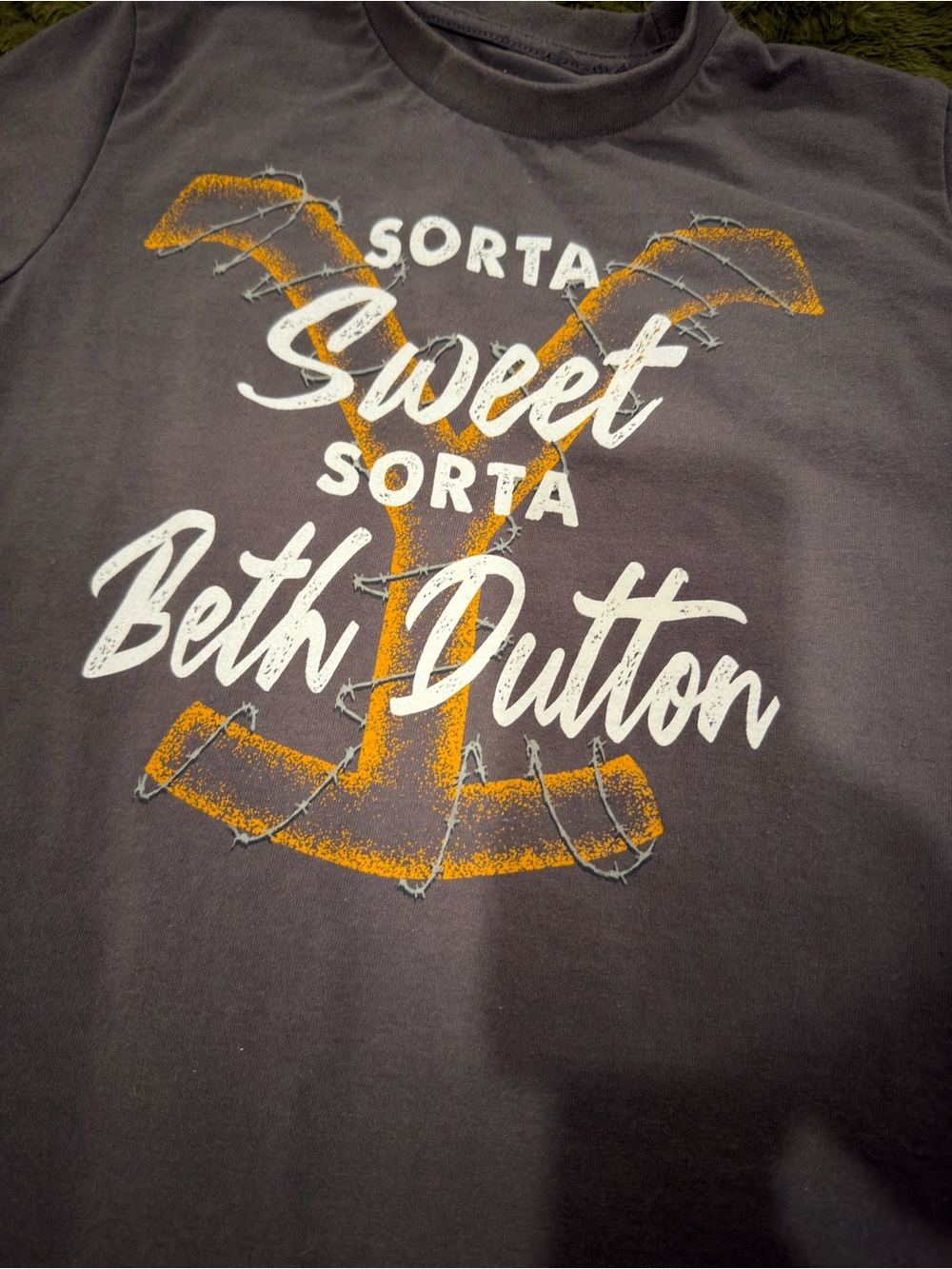 Sorta Sweet Sorta Beth Dutton Graphic Tee - Charcoal with Orange & White